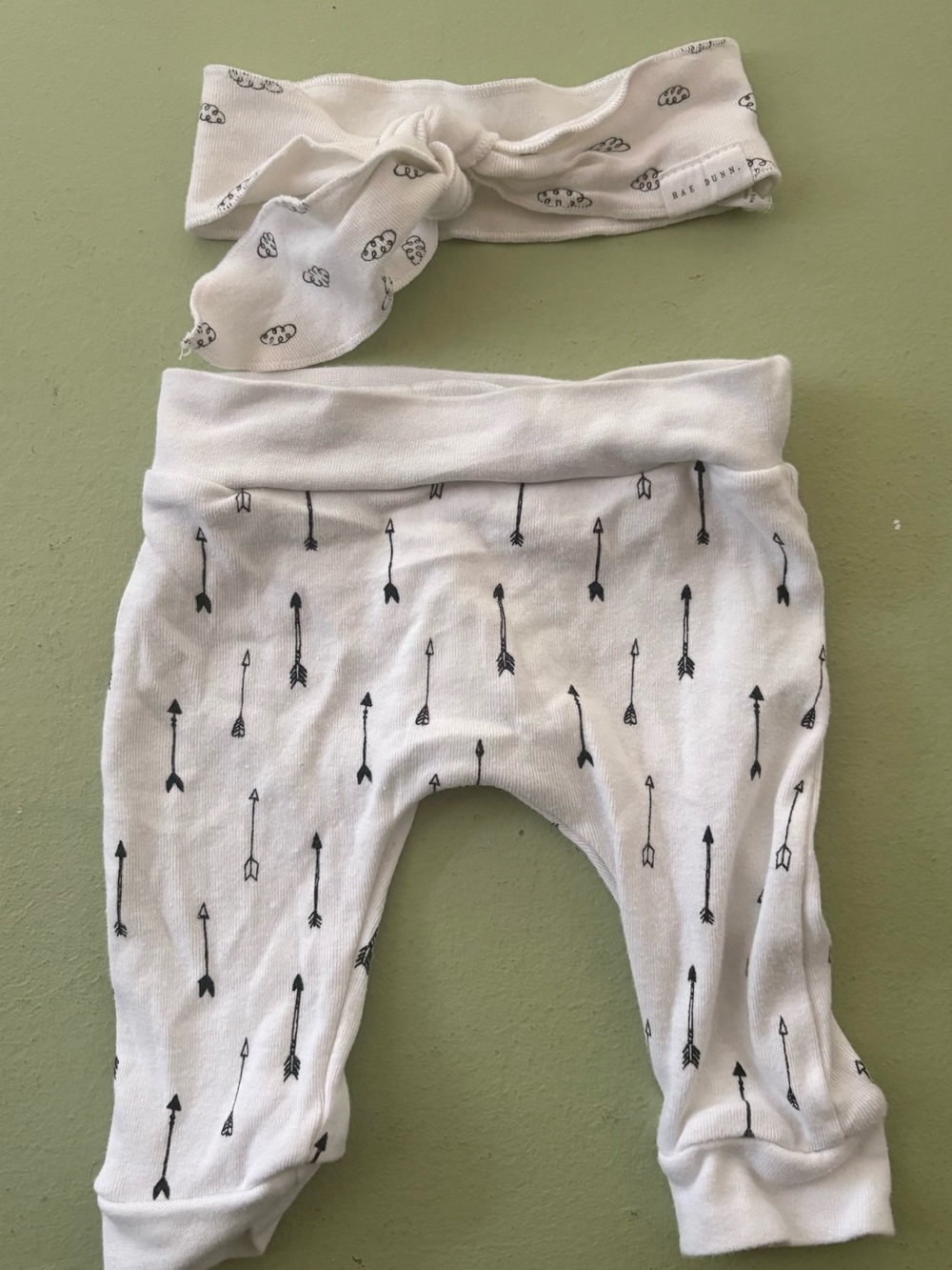 Rae Dunn Matching White & Black Baby Pants Joggers and Headband
